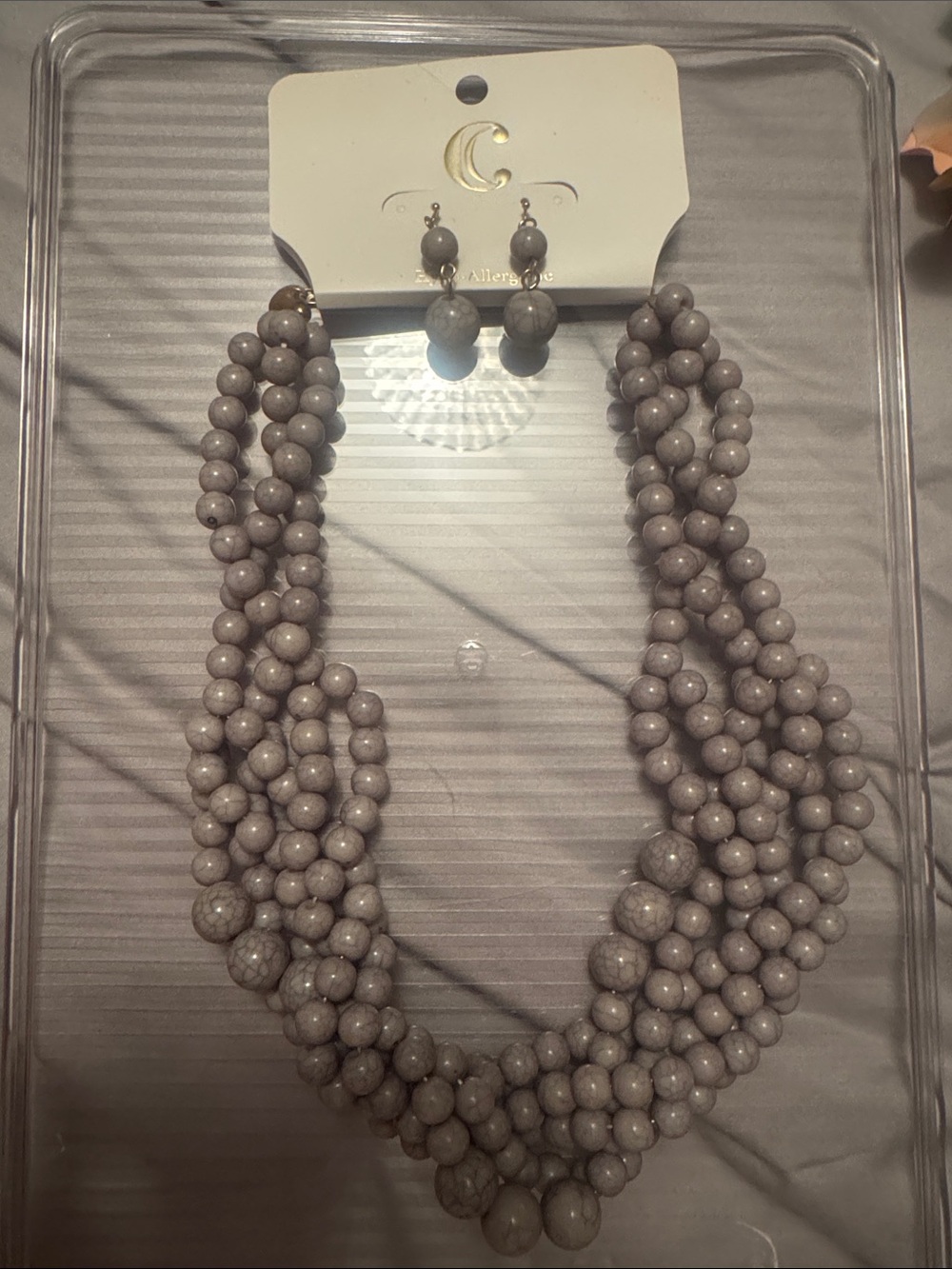 Charming Charlie Multi-Strand Gray Bead Necklace with Matching Earrings